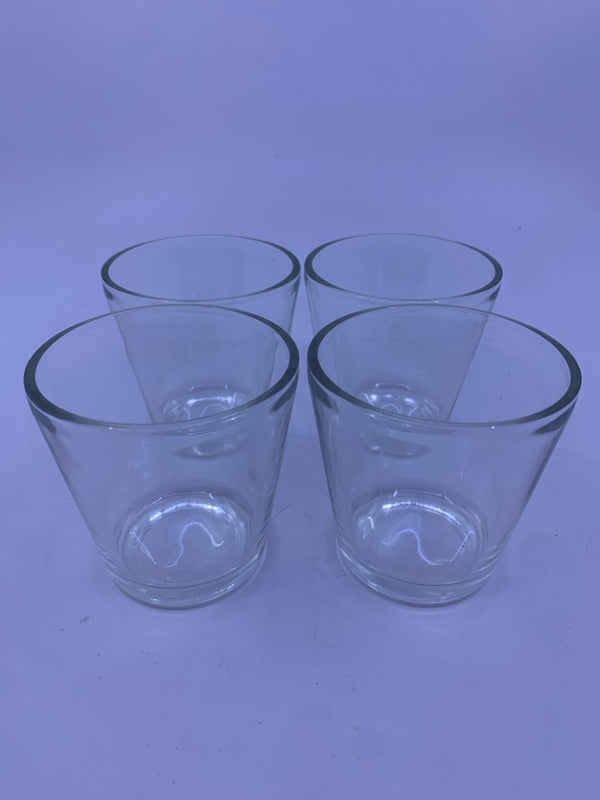 4 SMALL SHORT GLASSES.