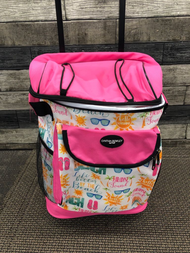 NEW ROLLING PINK COOLER W/HANDLE.