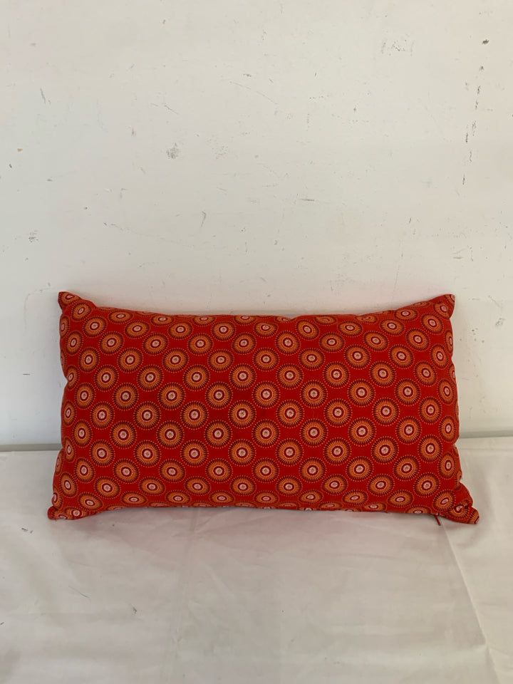 RED & ORANGE RECTANGLE PILLOW CIRCLE DESIGN.