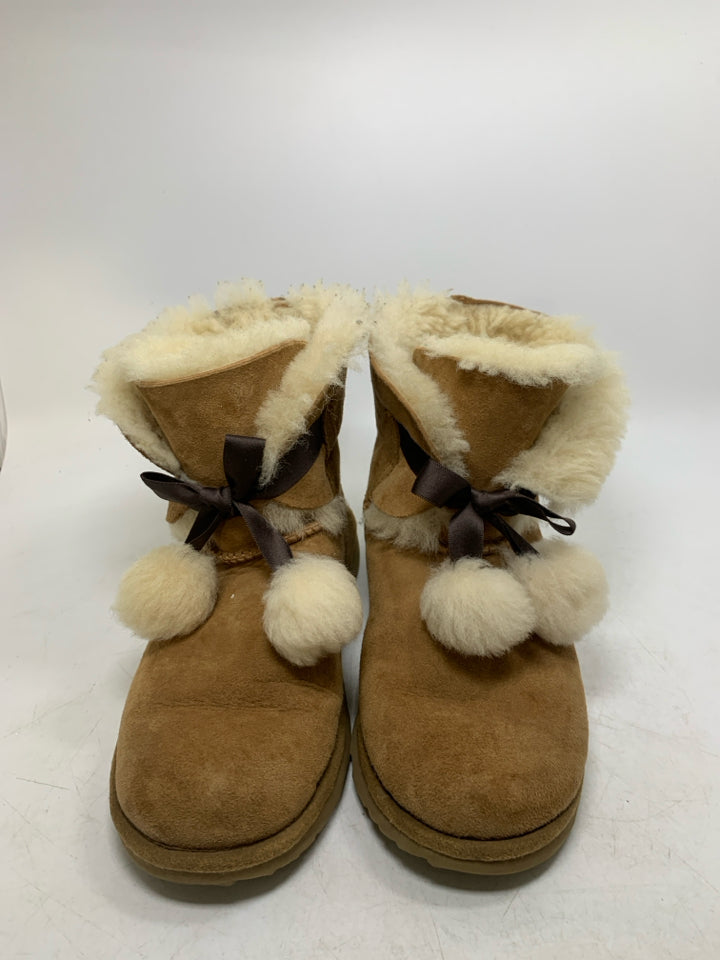 UGG Gita Chestnut Pom Pom Bow Ankle Boots