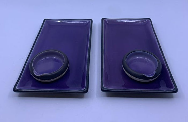 4PC PURPLE GLASS PLATE + SAUCE BOWL SET.