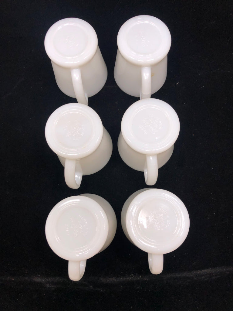 6 VTG MILK GLASS MUGS.