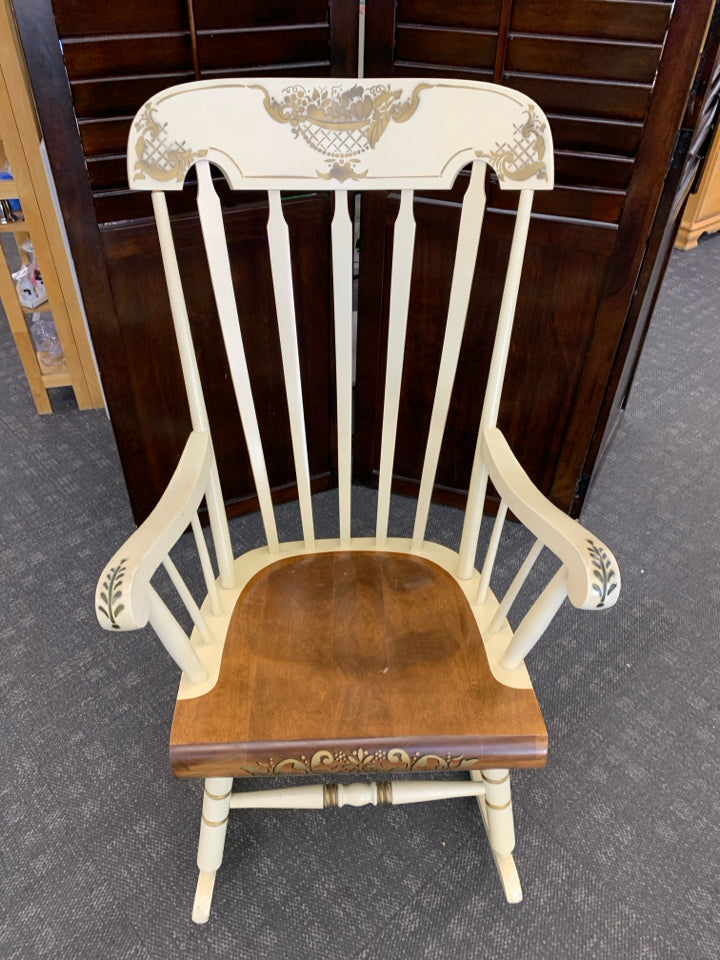 VTG CREME W/GOLD ACCENT ROCKING CHAIR.
