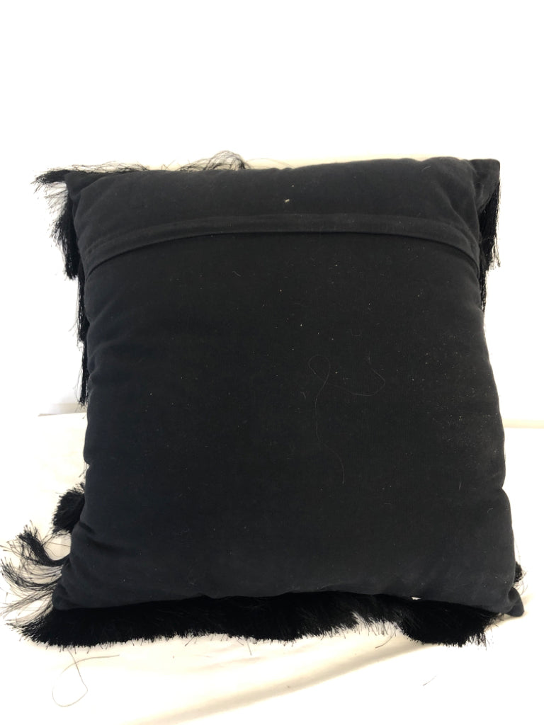 BLACK SQUARE FRINGE PILLOW.