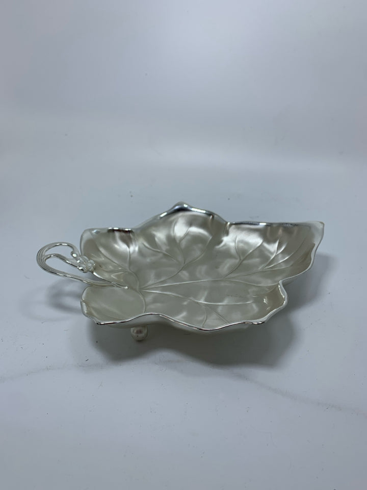 FOOTED VTG GERMANY SILVER PLATES GRAPE LEAF DISH.