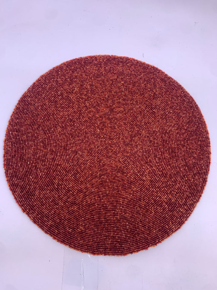 6 DARK MAROON BEADED CIRCLE PLACEMATS.