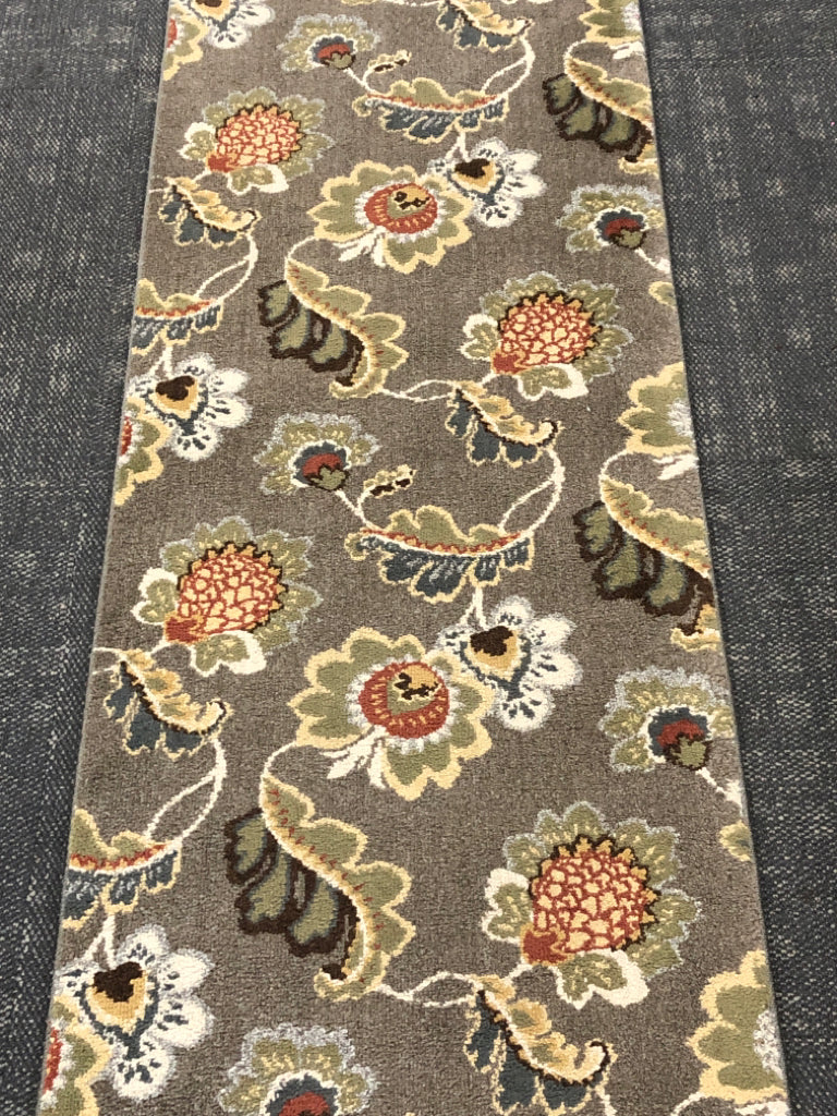 GRAY FLORAL RUNNER RUG.