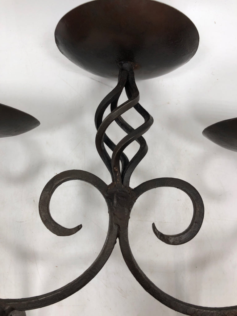 BROWN SCROLL METAL 5 SPOT PILLAR CANDLE HOLDER.