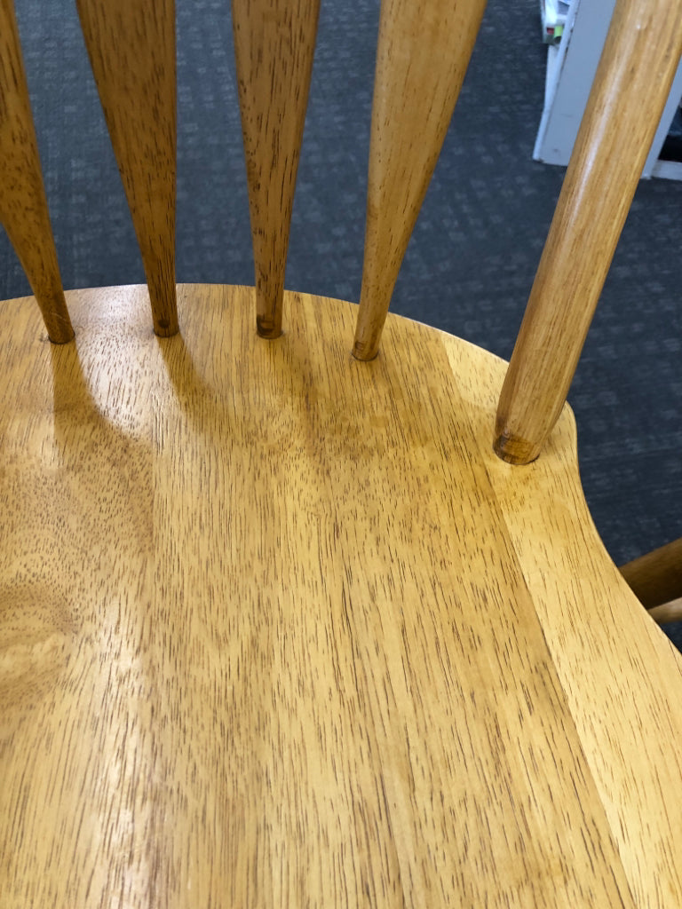 2 SWIVEL OAK BAR STOOLS.