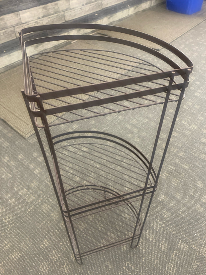 3 TIER BROWN METAL CORNER SHELF ORGANIZER.
