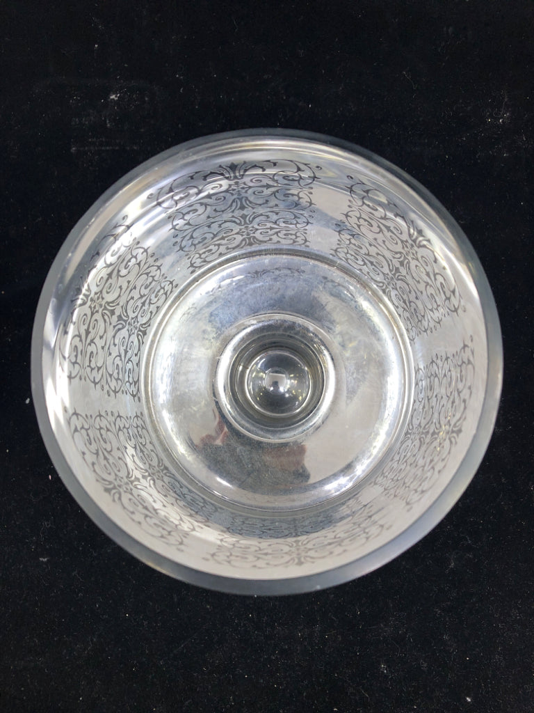 SILVER MERCURY GLASS FOOTED PILLAR CANDLE HOLDER.