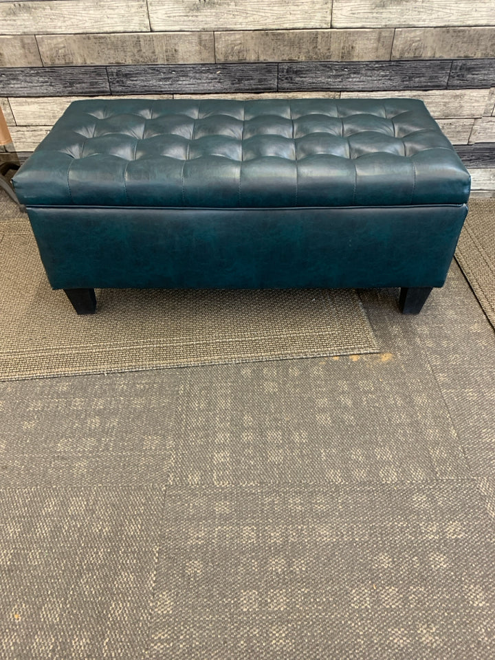 DARK GREEN FAUX LEATHER FOOTREST/CHEST.