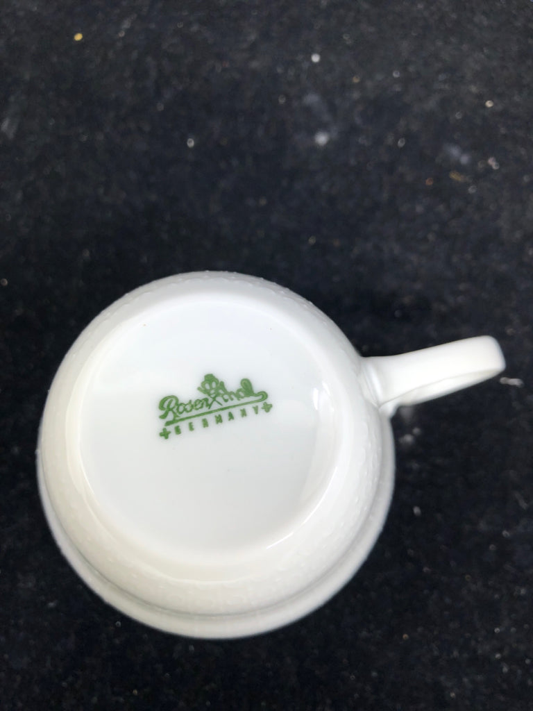 SVC FOR 4 WHITE EMBOSSED TEACUP/SAUCER.