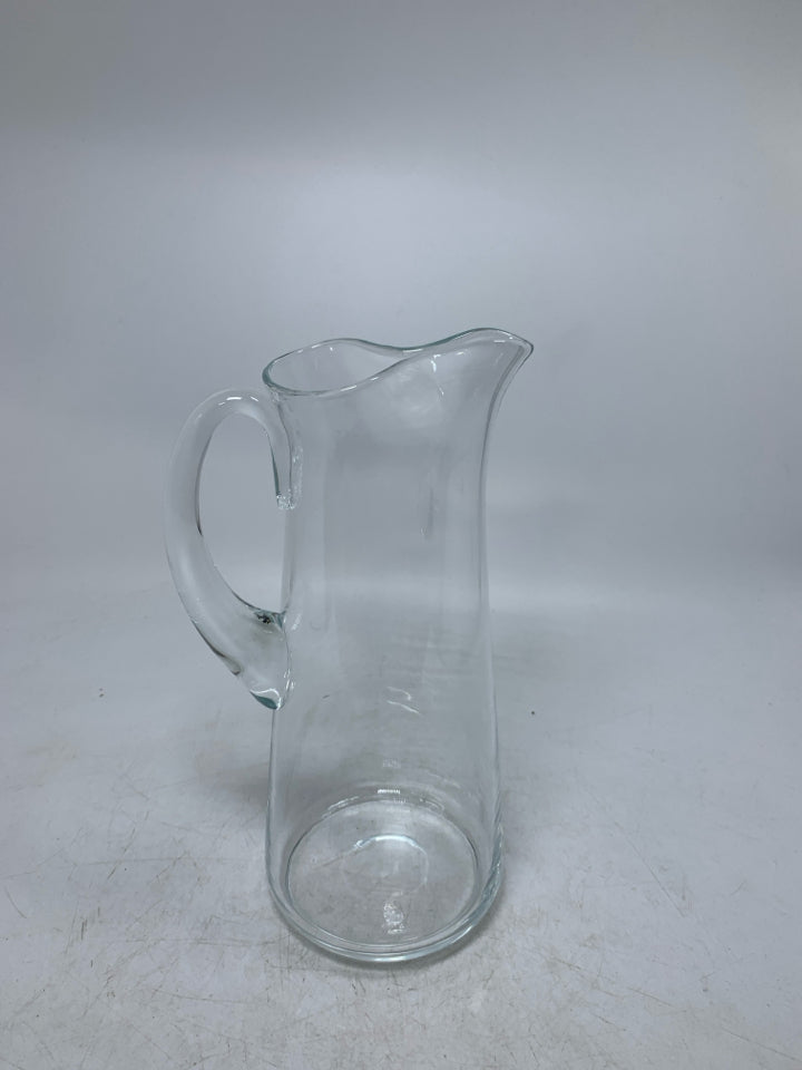 BLOWN CLEAR GLASS PITCHER W/ ICELIP.