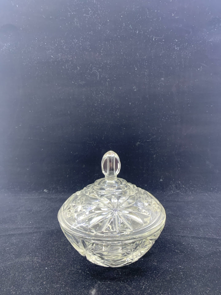 CUT GLASS CANDY DISH W/LID.