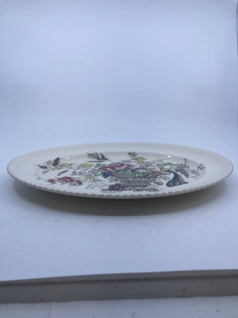 VTG OVAL PLATTER- FRUIT, FLOWERS, BIRDS OF PARADISE CENTERPIECE.