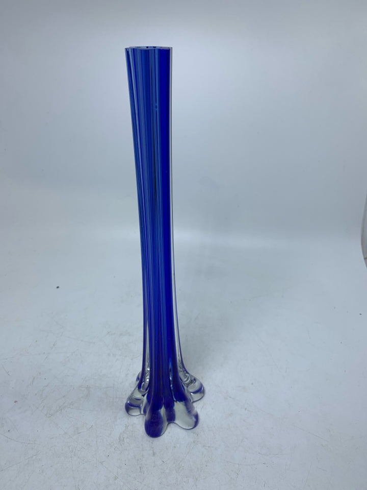 BLOWN COBALT BLUE SKINNY VASE.