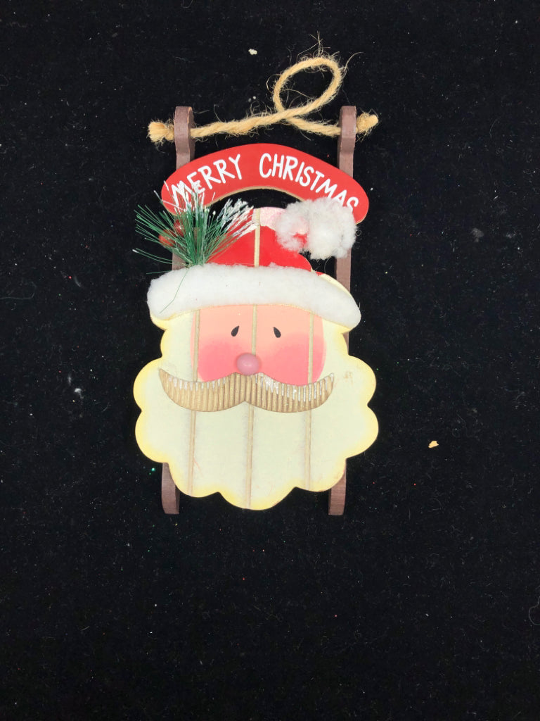 MERRY CHRISTMAS WOODEN SLED W SANTA WALL HANGING.