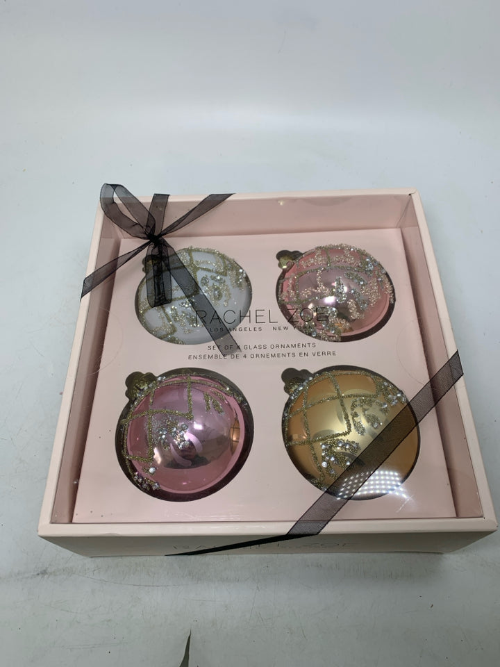 NIB 4 RACHEL ZOE GLASS ORNAMENTS.