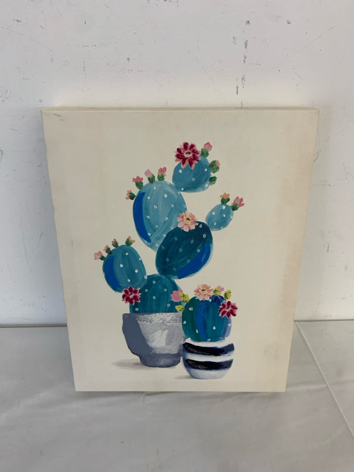 THICK CANVAS BLUE CACTI IN PLANTERS.