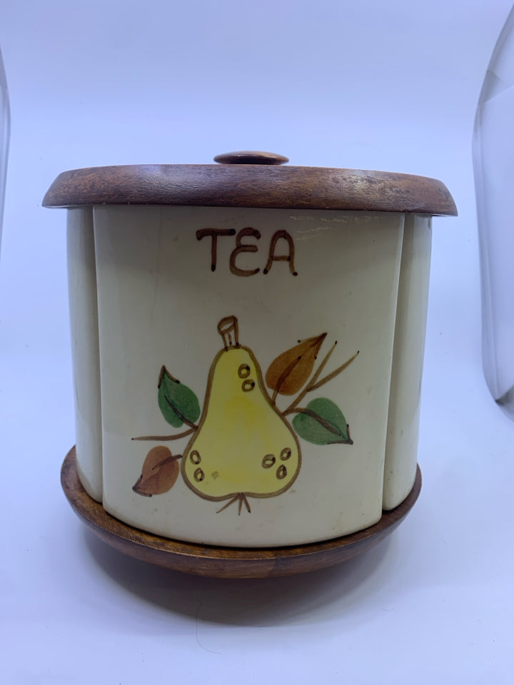 VTG WOOD CANISTERS W PAINTED FRUIT.