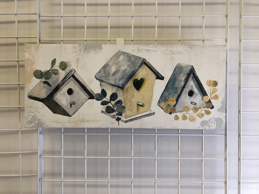 3 BIRD HOUSES CANVAS.