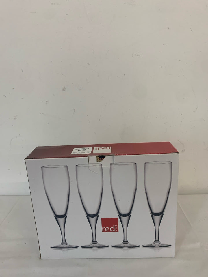 4 RED SERIES CHAMPAGNE FLUTES.