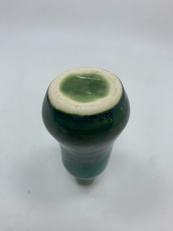 LT BLUE GLAZED BUD VASE.