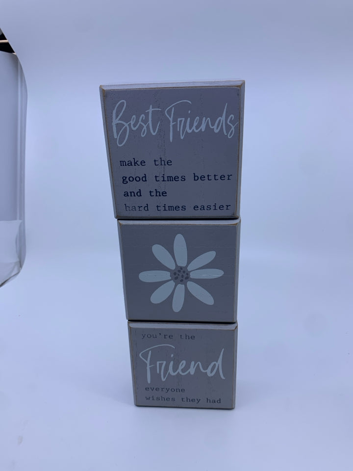 3 PC BEST FRIENDS LIGHT GREY BLOCK SIGNS.