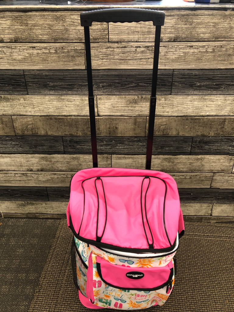NEW ROLLING PINK COOLER W/HANDLE.