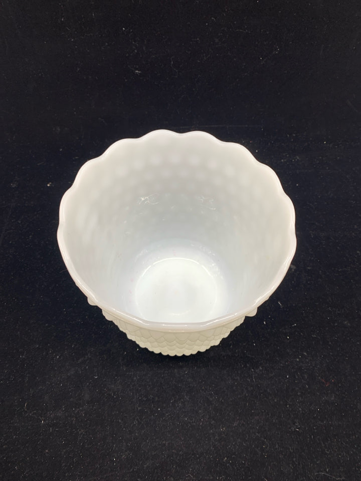 VTG MILK GLASS HOBNAIL SCALLOP EDGE PLANTER.