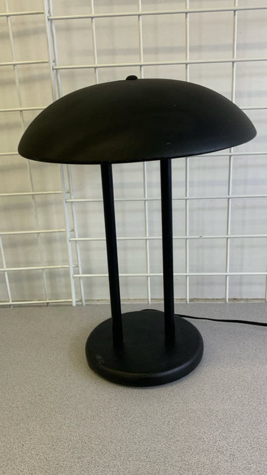 BLACK METAL TWO POLE DOME MUSHROOM DESK LAMP.
