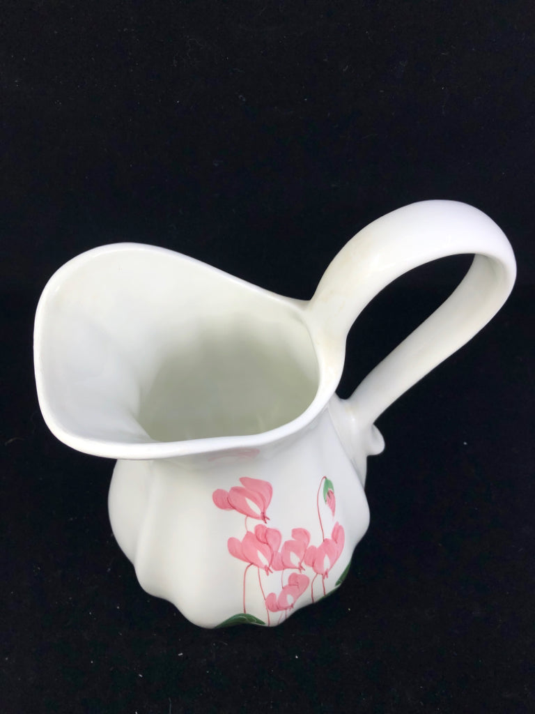 WHITE PITCHER W/PINK FLOWER DESIGN- ITALY ESTE CE.