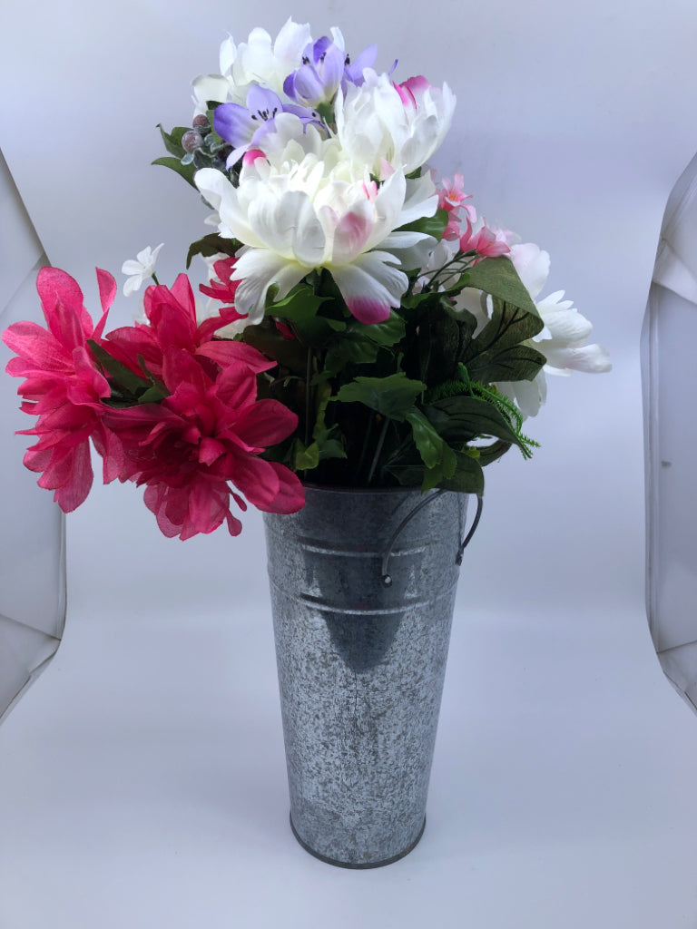 FAUX FLOWERS IN GALV BUCKET