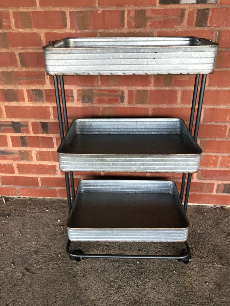 3 TIER GALVANIZED METAL CART.