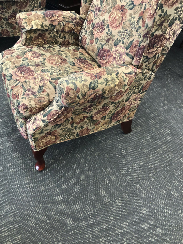 DARK ROSE PATTERN RECLINER W/ ARM COVERS.