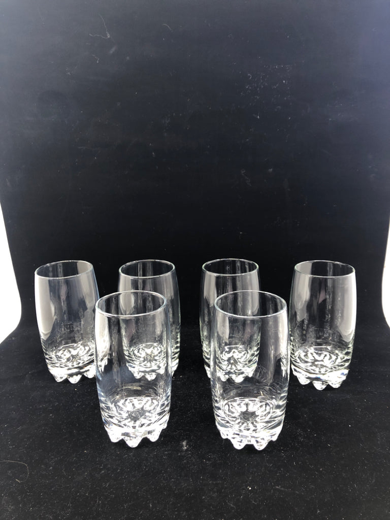 6 HEAVY DIVET SHAPED BOTTOMS CLEAR GLASSES.