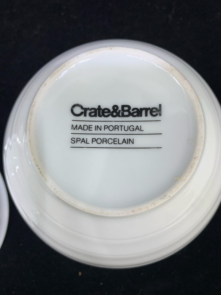 WHITE W/NAVY RIM SUGAR DISH.