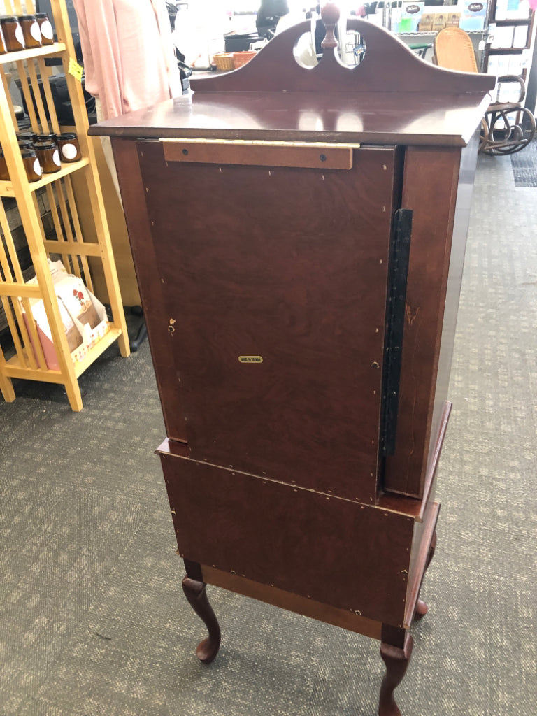 DARK WOOD JEWELRY ARMOIRE.