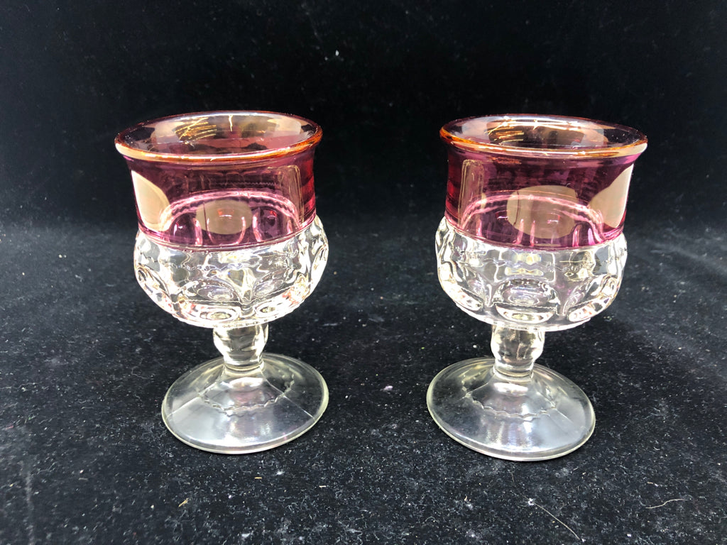 2 VTG SHORT PINK TRIM WINE GLASSES.
