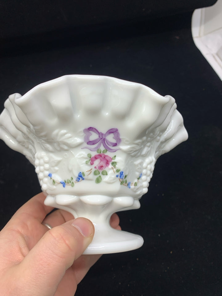 VTG FOOTED FLORAL PAINTED DISH- SIGNED.