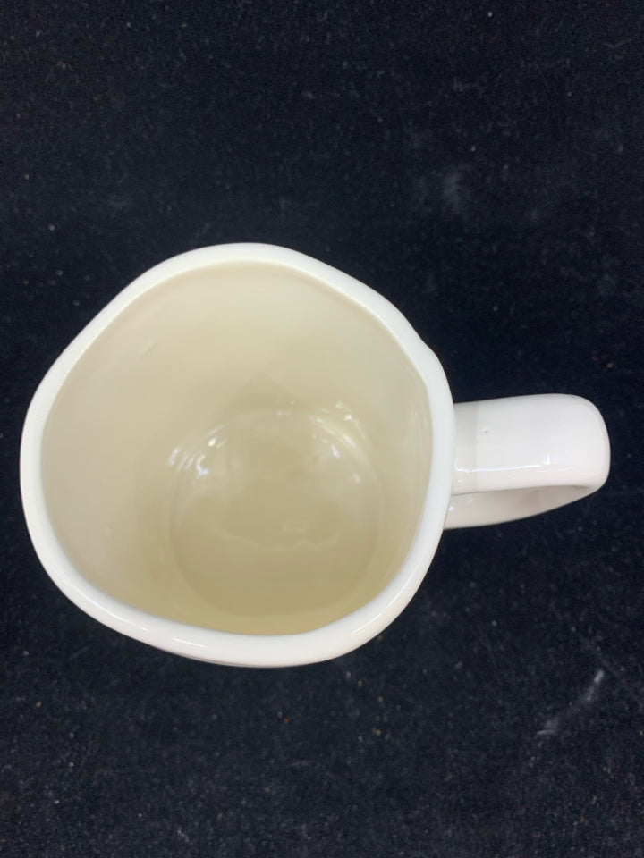 WHITE W/ RED JINGLE COFFEE MUG-RAE DUNN-5"