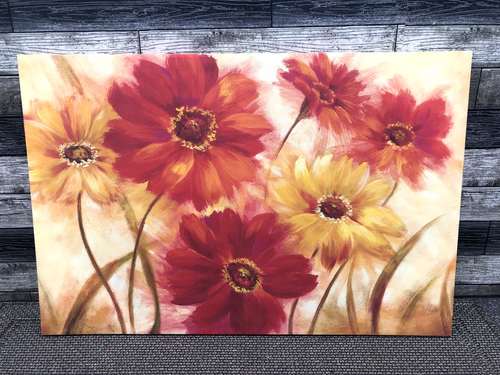 RED/ORANGE FLORAL WALL CANVAS.