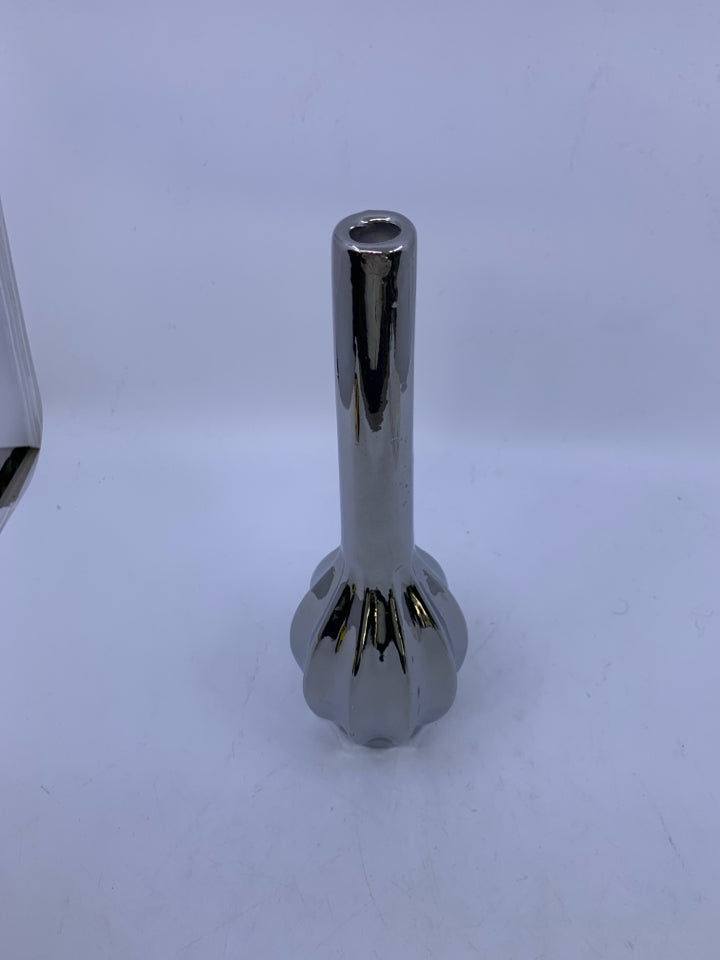 SILVER THIN NECK BUD VASE.
