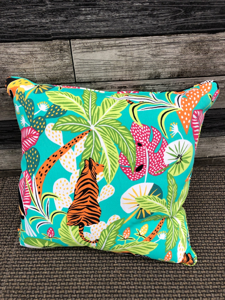 COLORFUL TIGER & PALM TREE PILLOW.