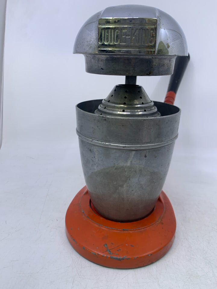 VTG JUICE KING RED ENAMEL CITRUS JUICER HAND PRESS CRANK.