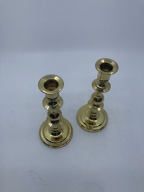 2 BALDWIN BRASS TAPERED CANDLE HOLDERS.