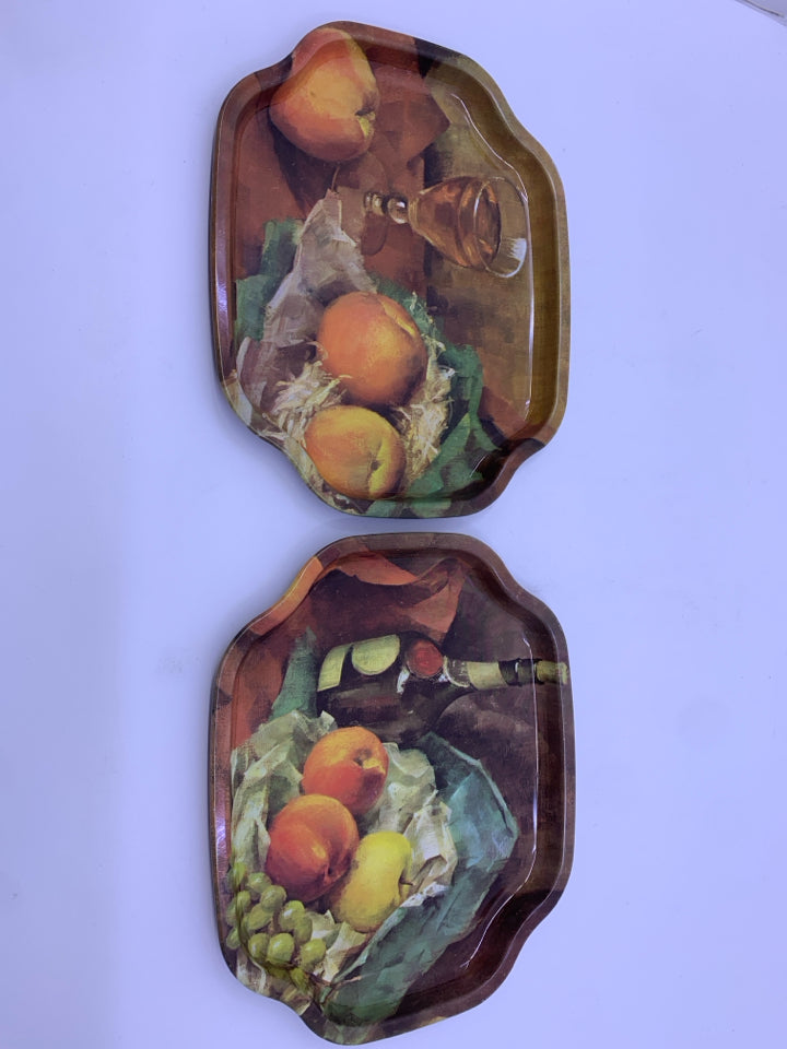 2 VTG FRUIT AND WINE METAL TRAYS.