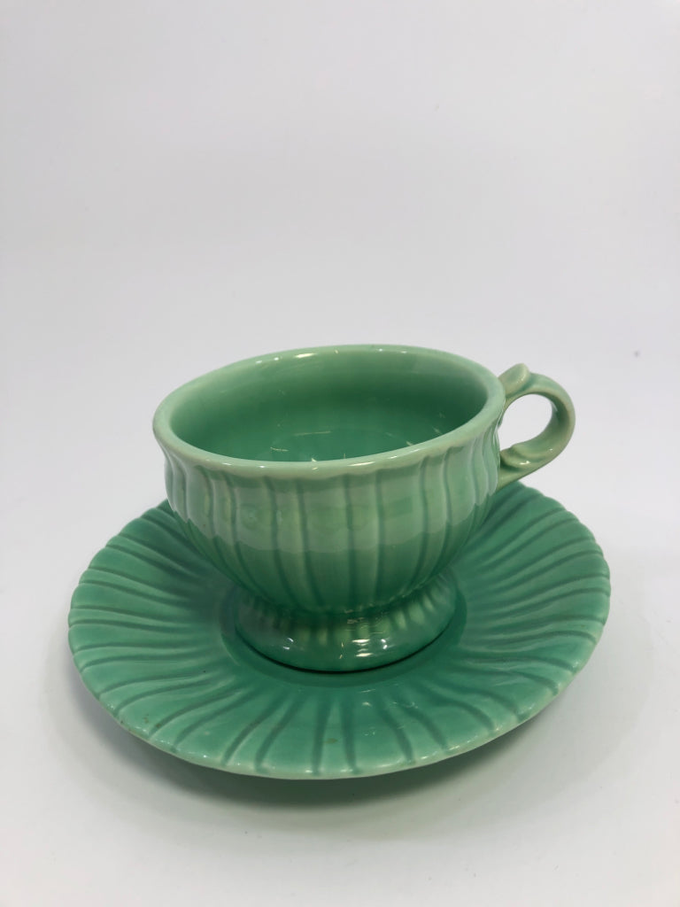 VTG BLUE GLAZED CUP & SAUCER.
