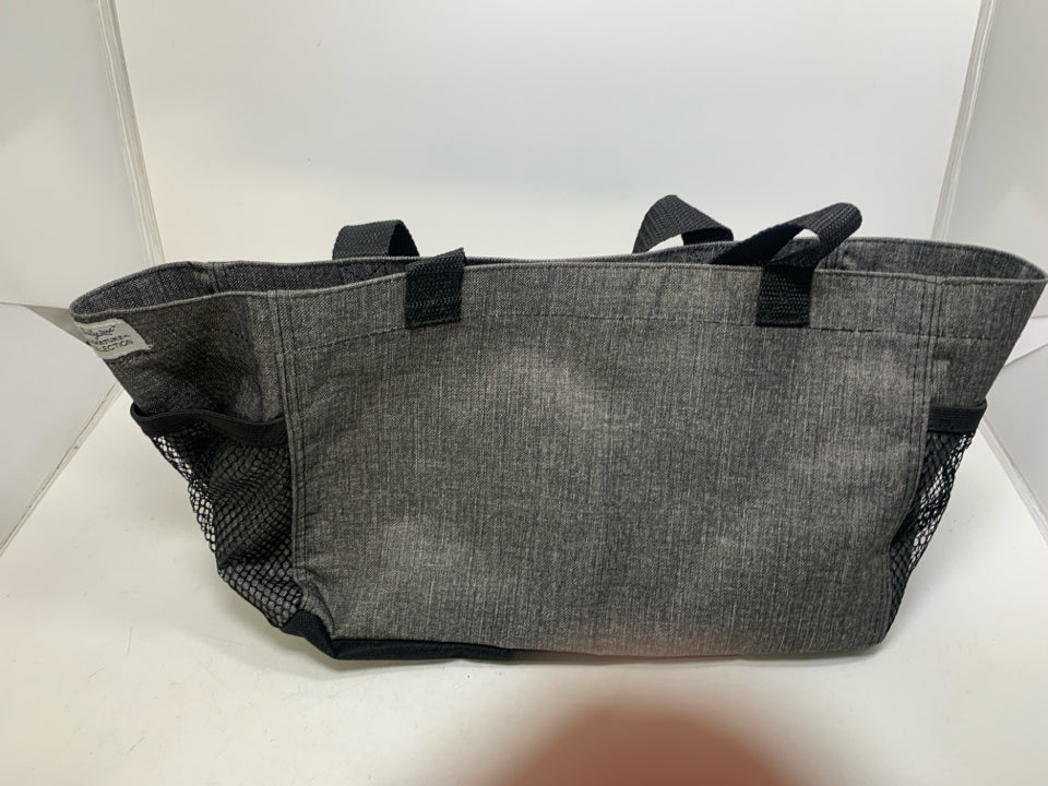 DARK GREY MESH POCKETS TOTE BAG.